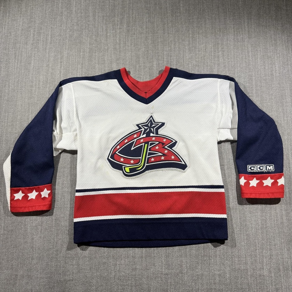 Columbus Blue Jackets Jersey Boys Medium White NHL Hockey CCM Youth Canada‎
